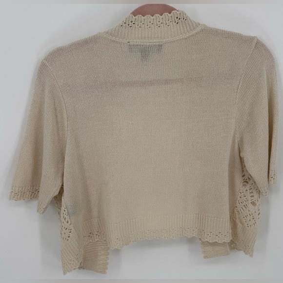 Perceptions Open Style Beige Knit Crochet Blazer - Picture 2 of 8